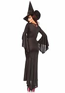 Witch, costume dress, sequins, belt, bell sleeves, sheer inlay